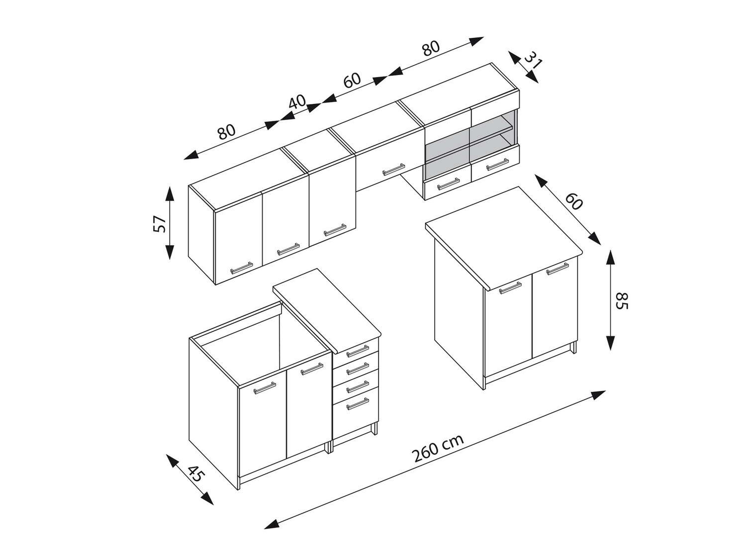 Virtuves komplekts Houston 1138 (Tumšs ozols)