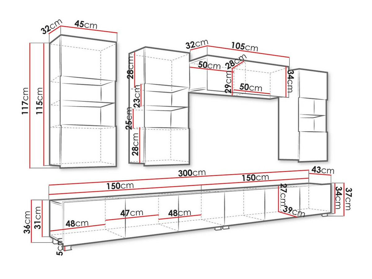 Набор для гостиной Tivdalu 109 (Белый + Глянцевый белый + Чёрный + Глянцевый черный)