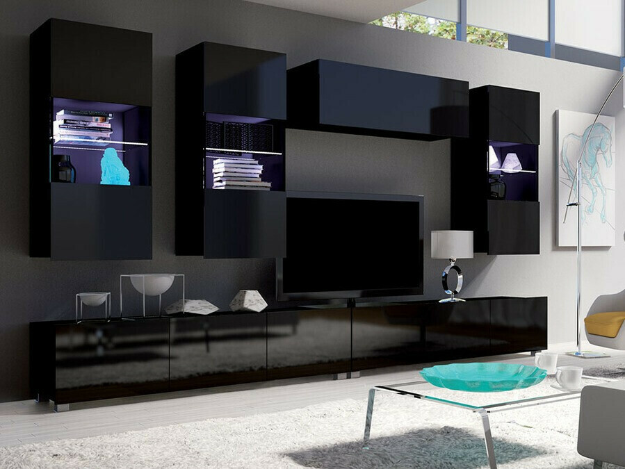Набор для гостиной Tivdalu 109 (Чёрный + Глянцевый черный)