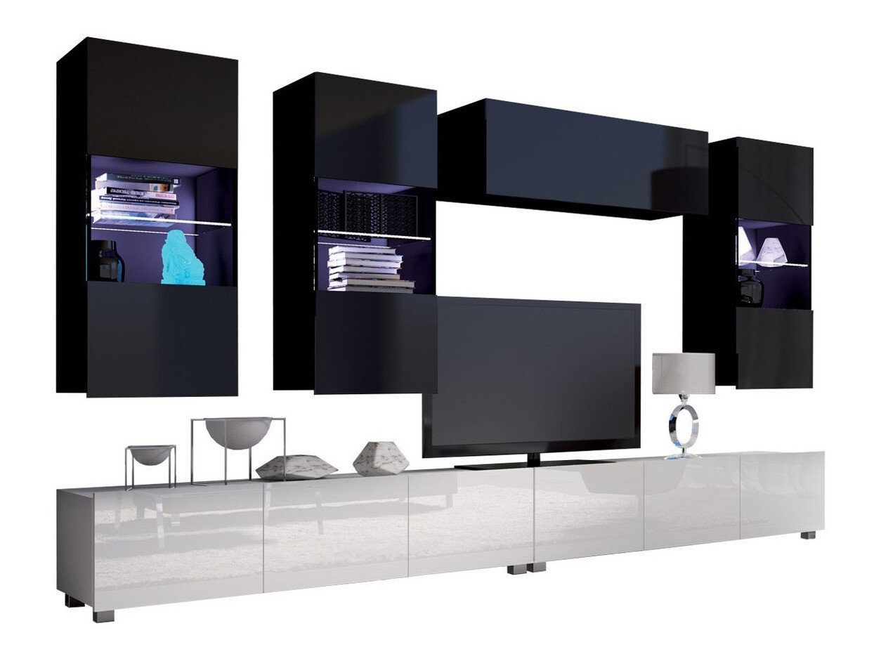 Viesistabas komplekts Remus V (Balts + Glancēts balts + Melns + Glancēts melns)