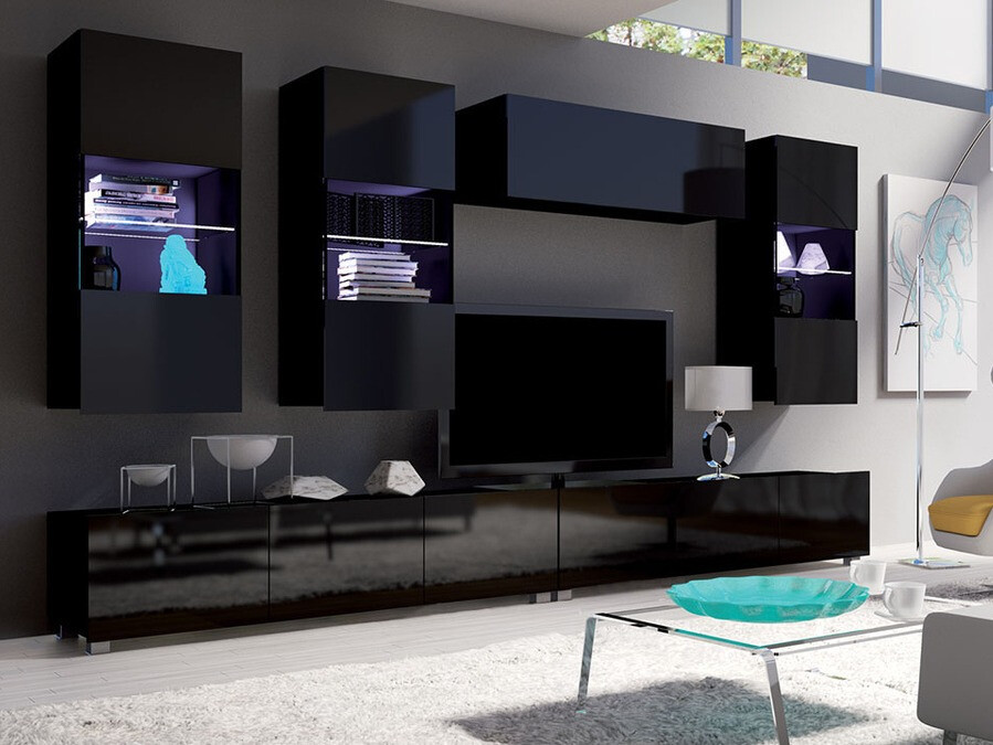 Viesistabas komplekts Tivdalu 109 (Melns + Glancēts melns)