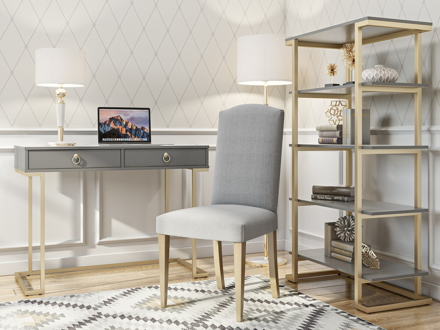 Письменный cтол CosmoLiving by Cosmopolitan Fersale 100 (Графит + Золотой)