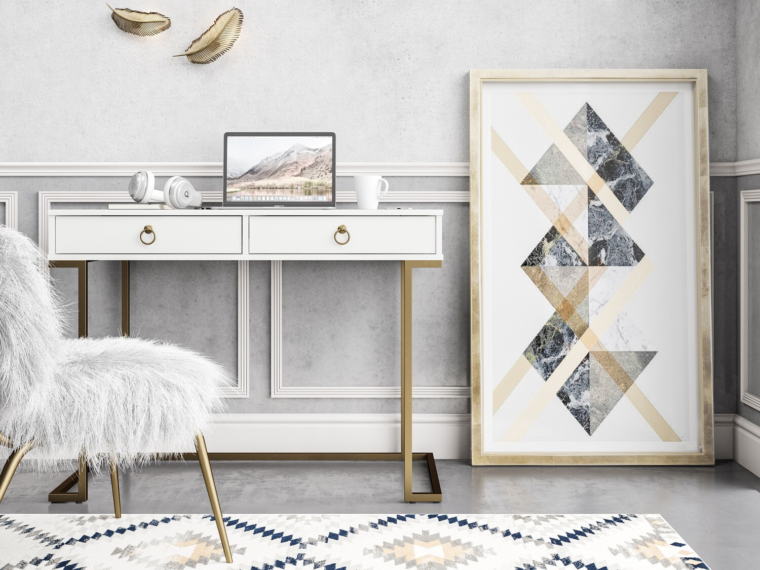 Rakstāmgalds CosmoLiving by Cosmopolitan Fersale 100 (Balts + Zelta)