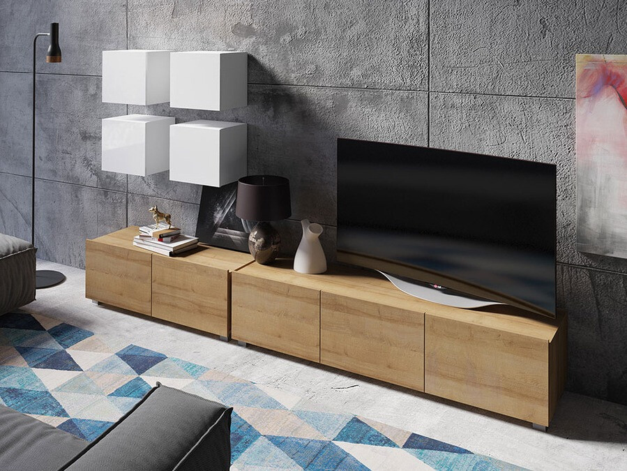 Набор для гостиной Tivdalu 132 (Золотистый дуб + Белый + Глянцевый белый)