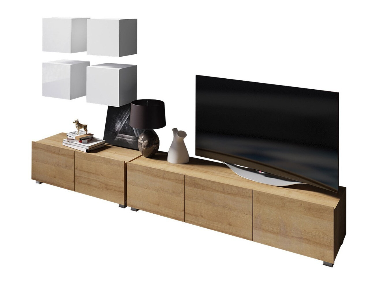 Набор для гостиной Tivdalu 132 (Золотистый дуб + Белый + Глянцевый белый)