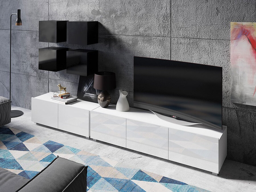 Viesistabas komplekts Tivdalu 132 (Melns + Glancēts melns + Balts + Glancēts balts)