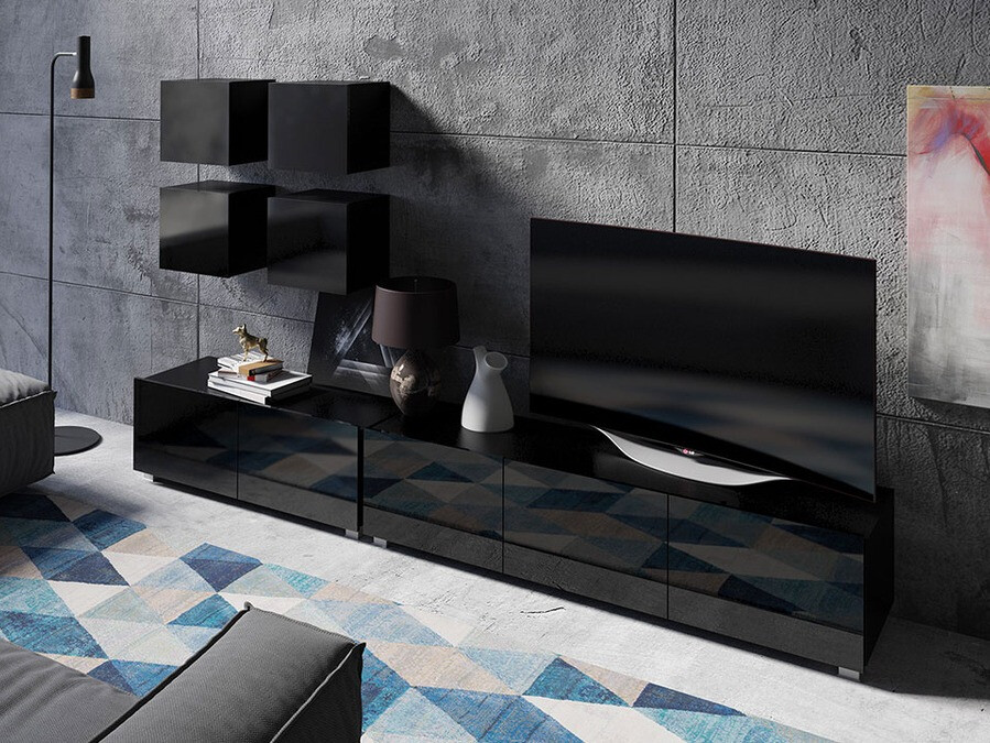 Viesistabas komplekts Tivdalu 132 (Melns + Glancēts melns)