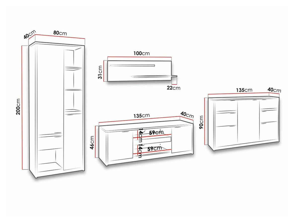 Набор для гостиной Fivelbo 117 (Монастырский дуб + Глянцевый черный)