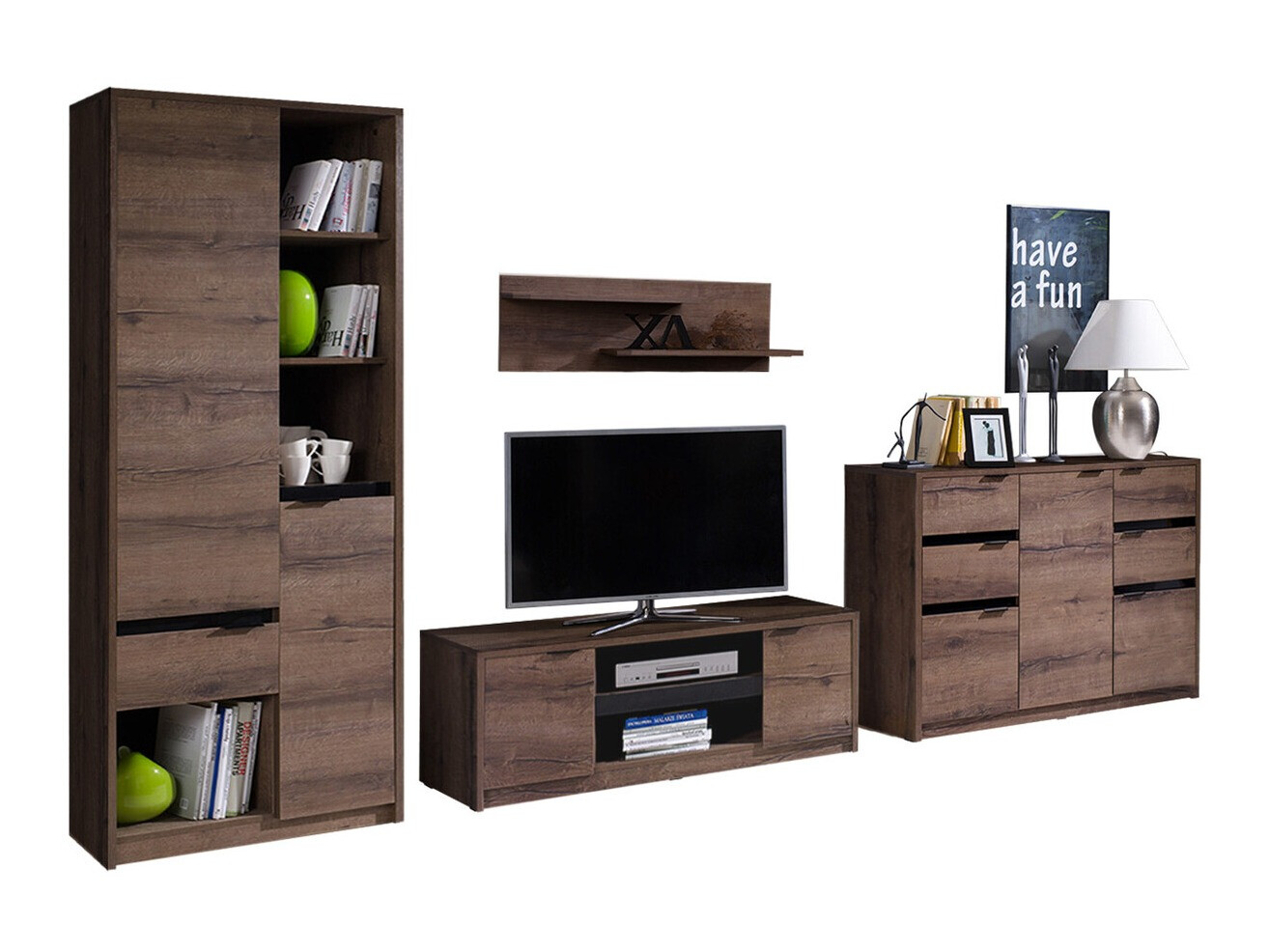 Набор для гостиной Fivelbo 117 (Монастырский дуб + Глянцевый черный)