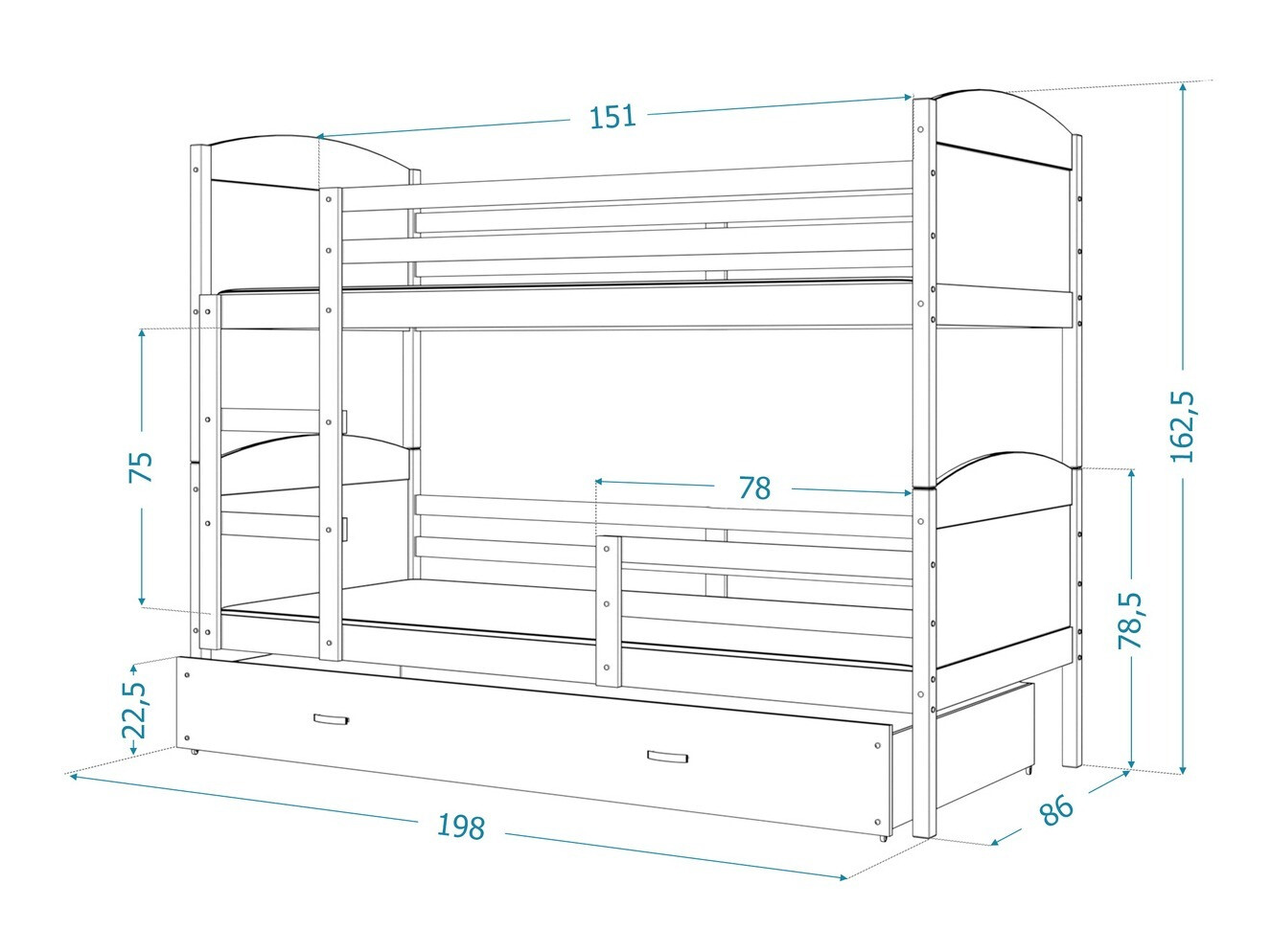 Divstāvu gulta Aurora 102 (Balts)