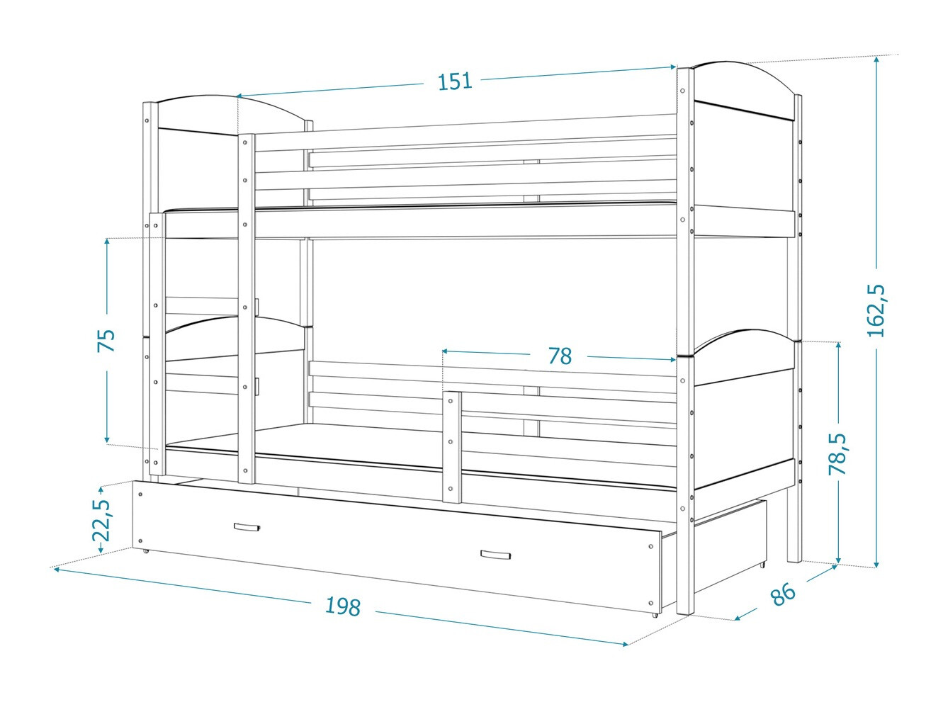 Divstāvu gulta Aurora 102 (Balts)