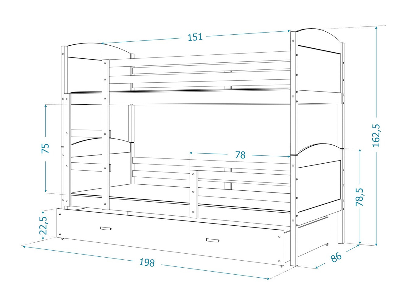 Divstāvu gulta Aurora 102 (Balts)