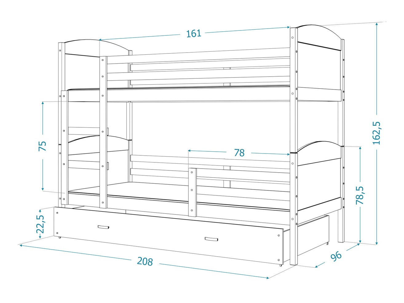 Divstāvu gulta Aurora 103 (Pelēks)