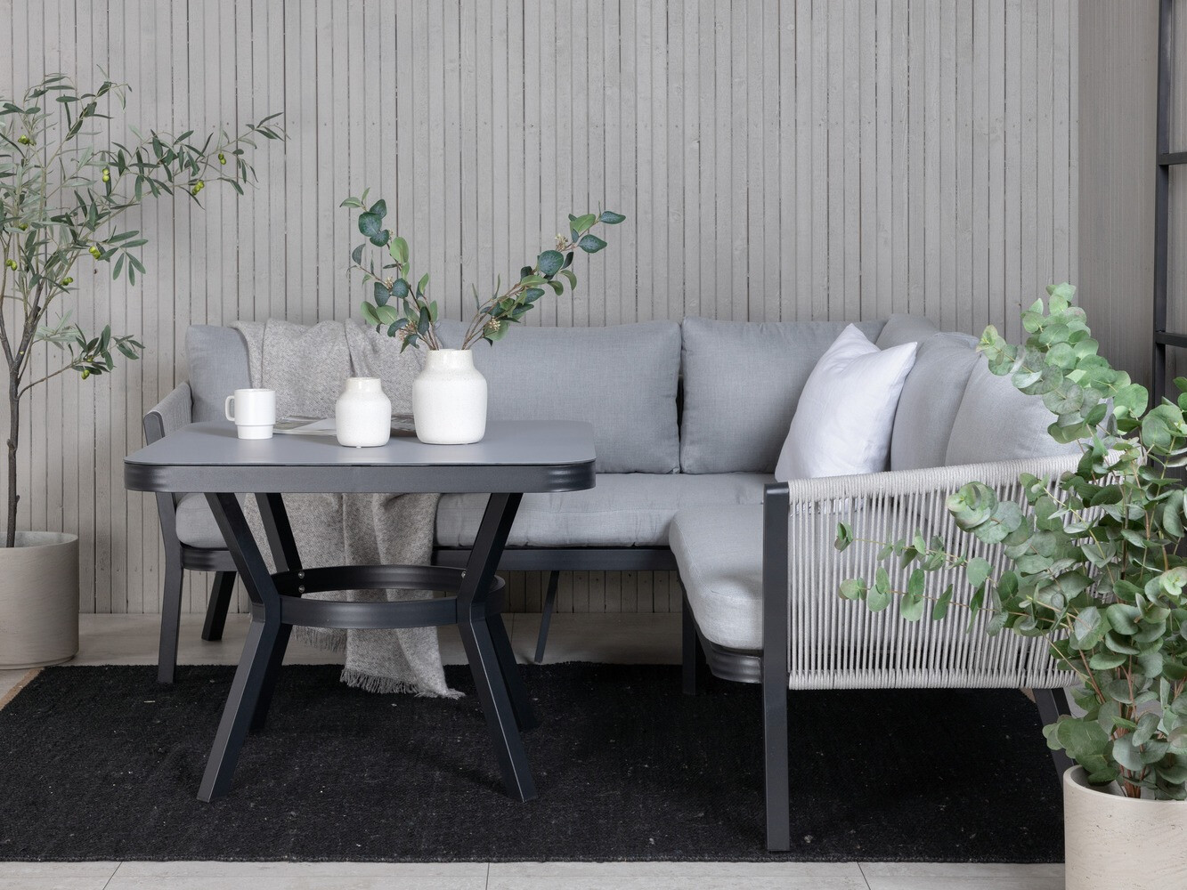 Dārza mēbeļu komplekts Dallas 1069 (Melns + Gaiši pelēks)