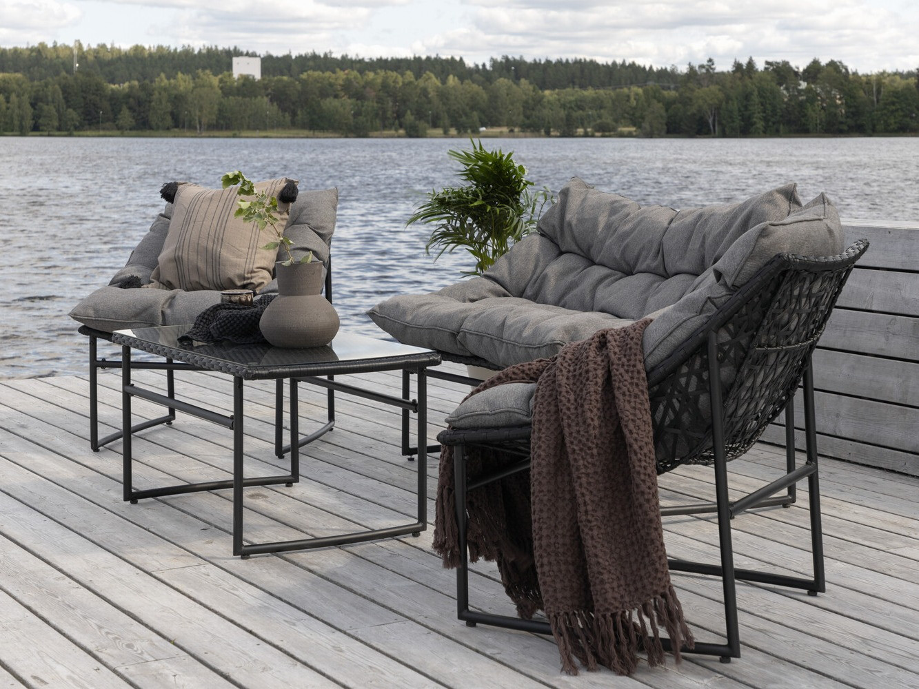 Dārza mēbeļu komplekts Dallas 4732 (Melns + Pelēks)