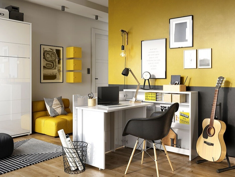 Угловой письменный стол Concept Pro Lenart Levfere 101 (Белый + Глянцевый белый)