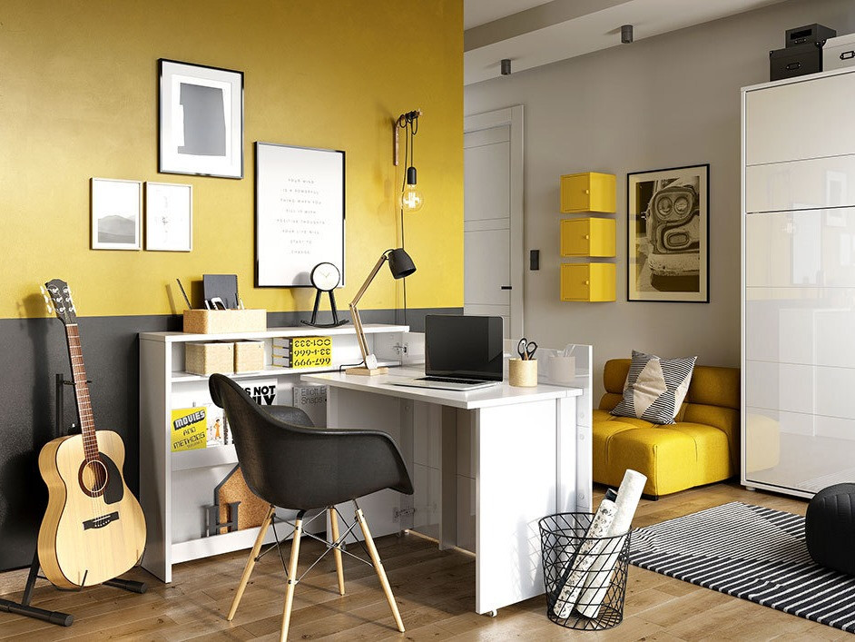 Угловой письменный стол Concept Pro Lenart Levfere 101 (Белый + Глянцевый белый)