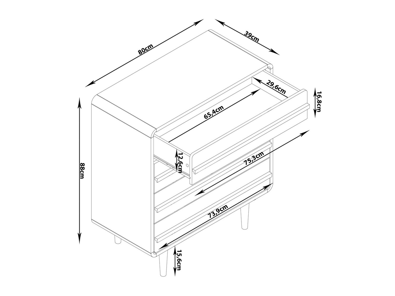 Kомод Denton 566 (Серый + Чёрный)