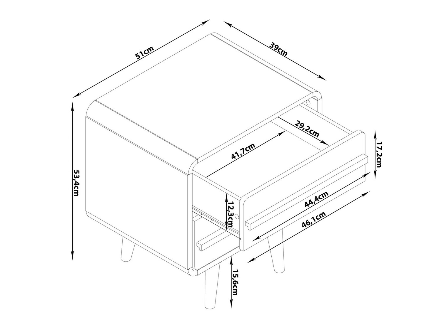 Naktsgaldiņš Denton 567 (Melns + Ozols)