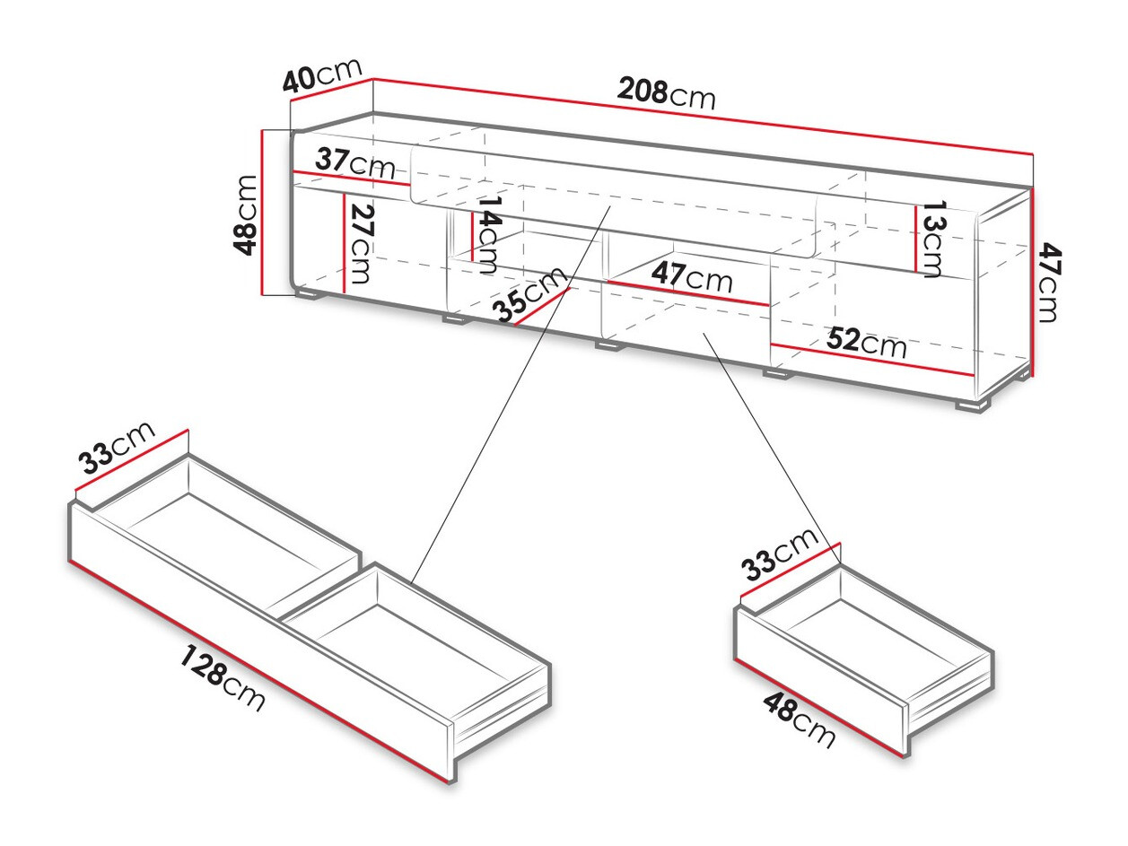 ТВ тумба Torsone 113 (Белый + Глянцевый белый + Сан Ремо дуб)