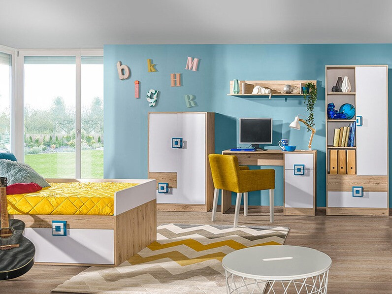 Письменный cтол Balvire 110 (Светлый дуб + Белый + Бирюзовый)