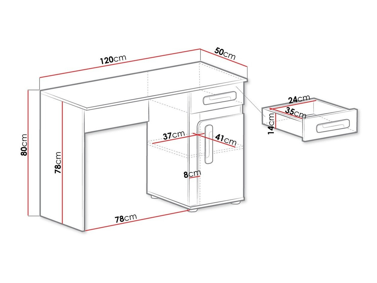 Письменный cтол Levtala 109 (Антрацит + Белый + Розовый)