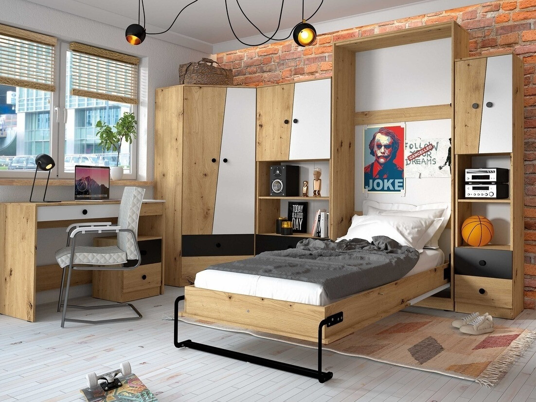 Письменный cтол Mirelbu 109 (Artisan дуб + Глянцевый белый + Серый)