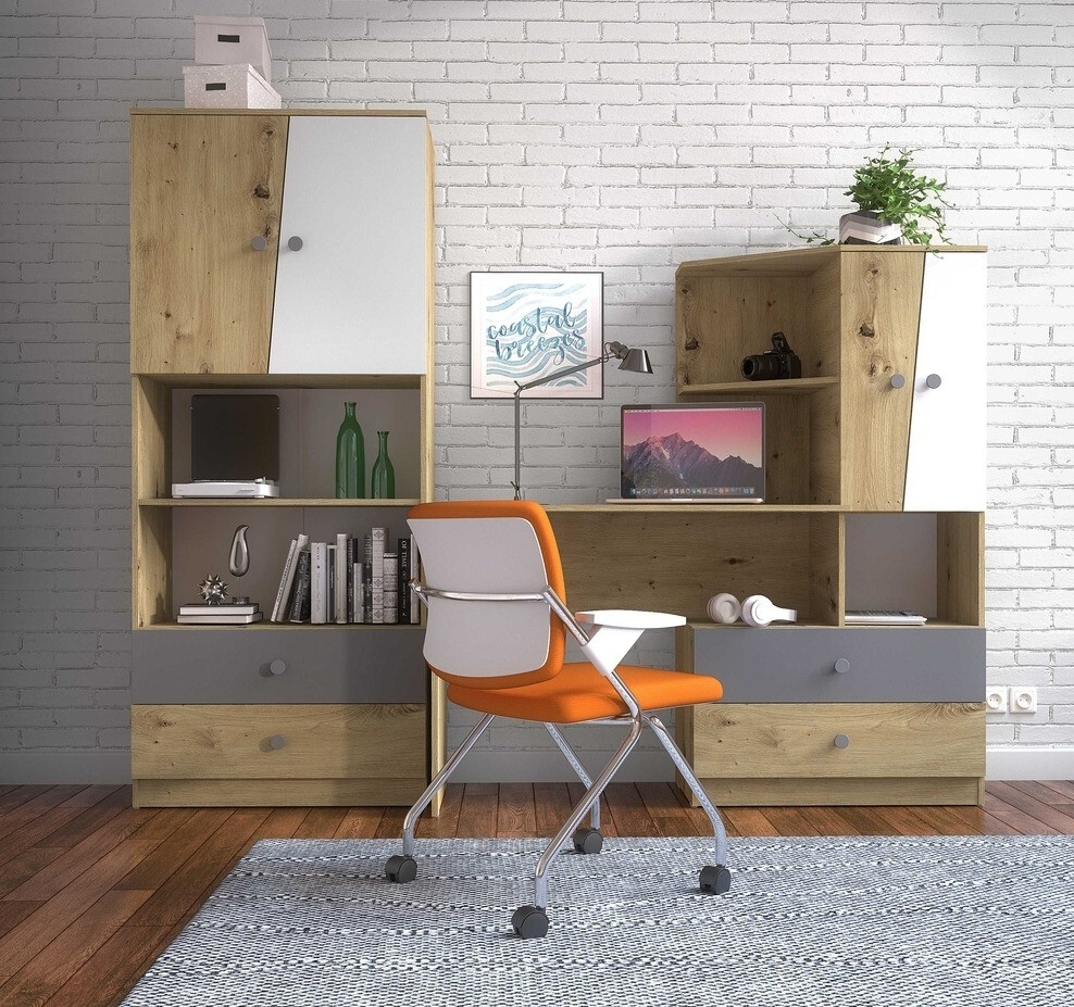 Письменный cтол Mirelbu 110 (Artisan дуб + Глянцевый белый + Глянцевый черный)