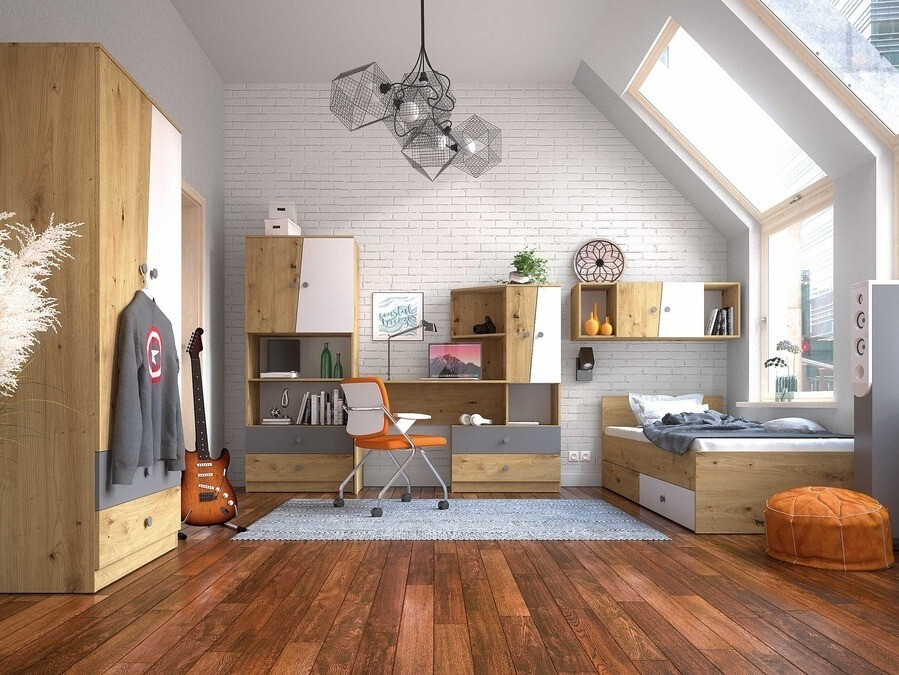 Письменный cтол Mirelbu 110 (Artisan дуб + Глянцевый белый + Глянцевый черный)