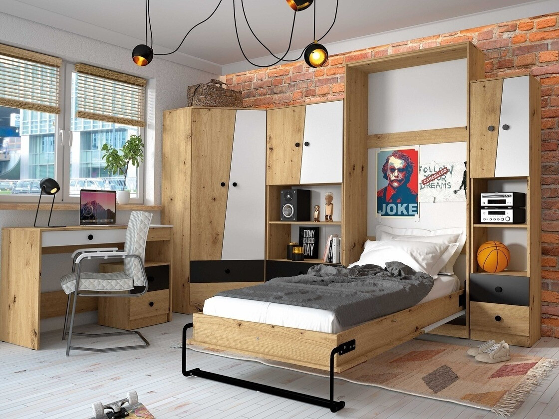 Rakstāmgalds Mirelbu 109 (Artisan ozols + Glancēts balts + Melns)