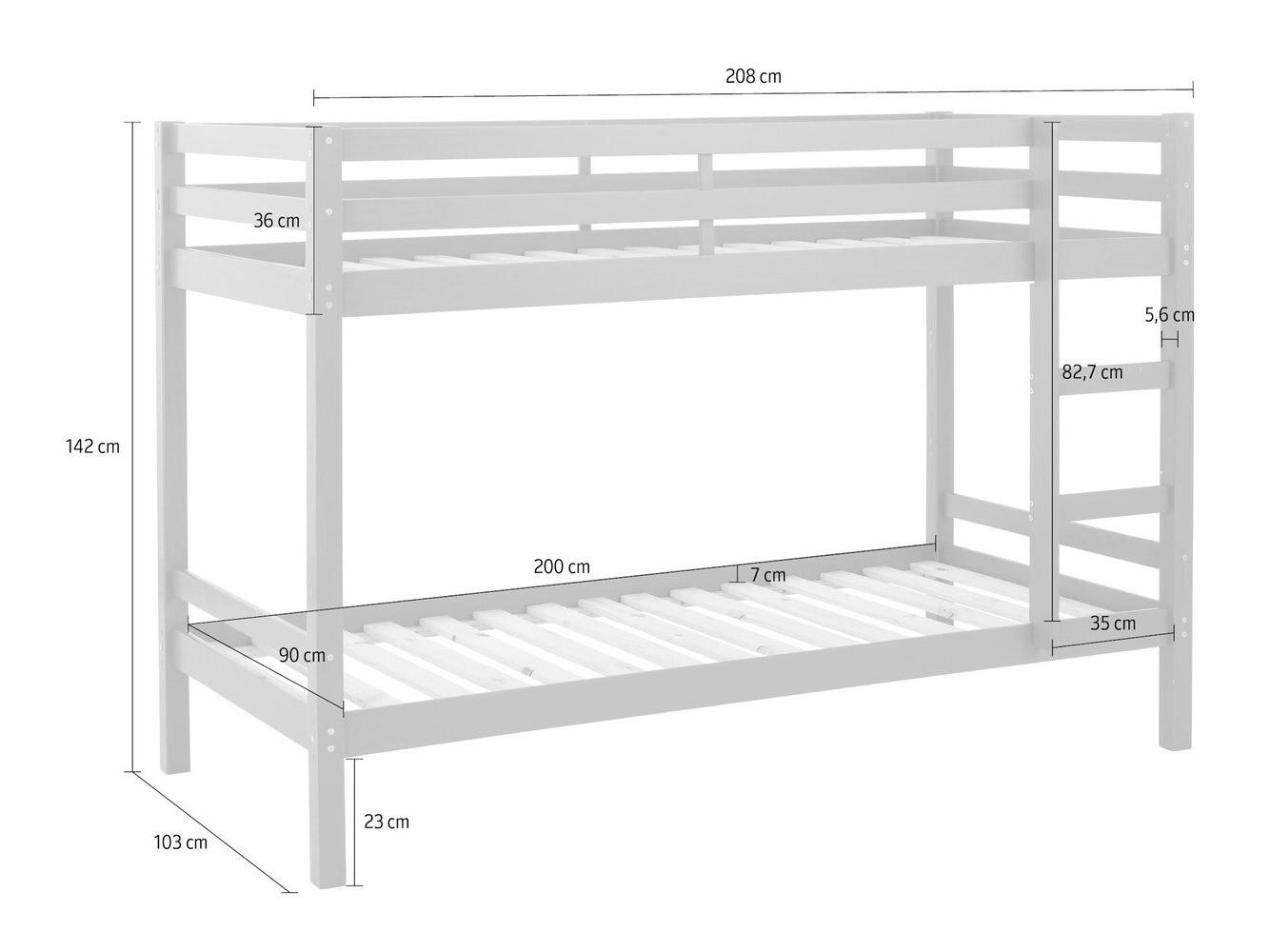 Divstāvu gulta Ruvfiva 100 (Balts)