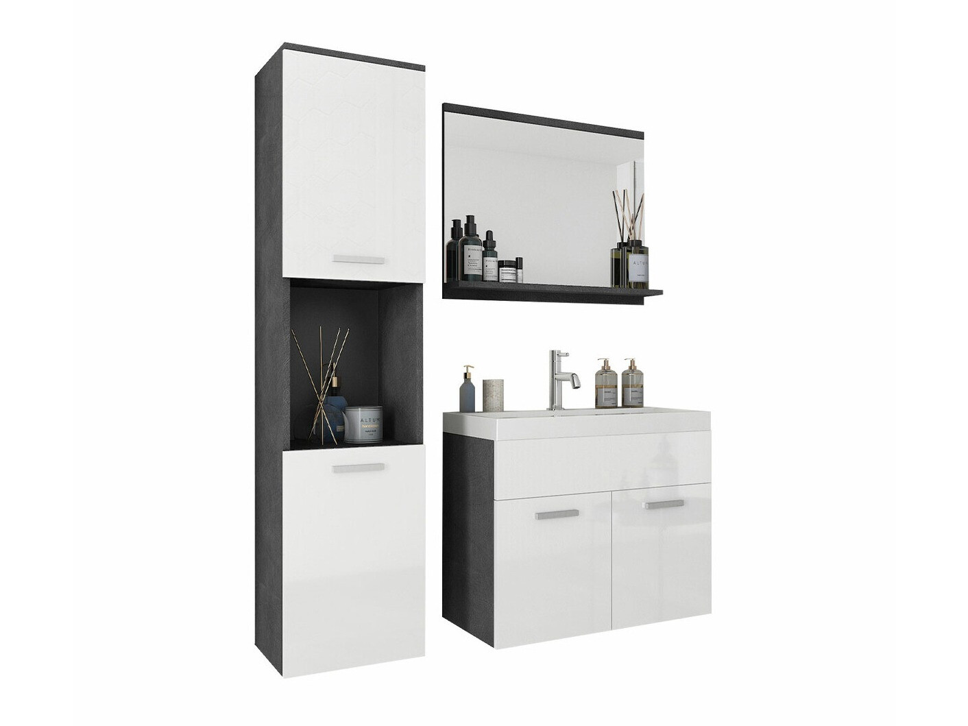 Набор для ванной комнаты Sarasota 122 (Матера серый + Глянцевый белый)