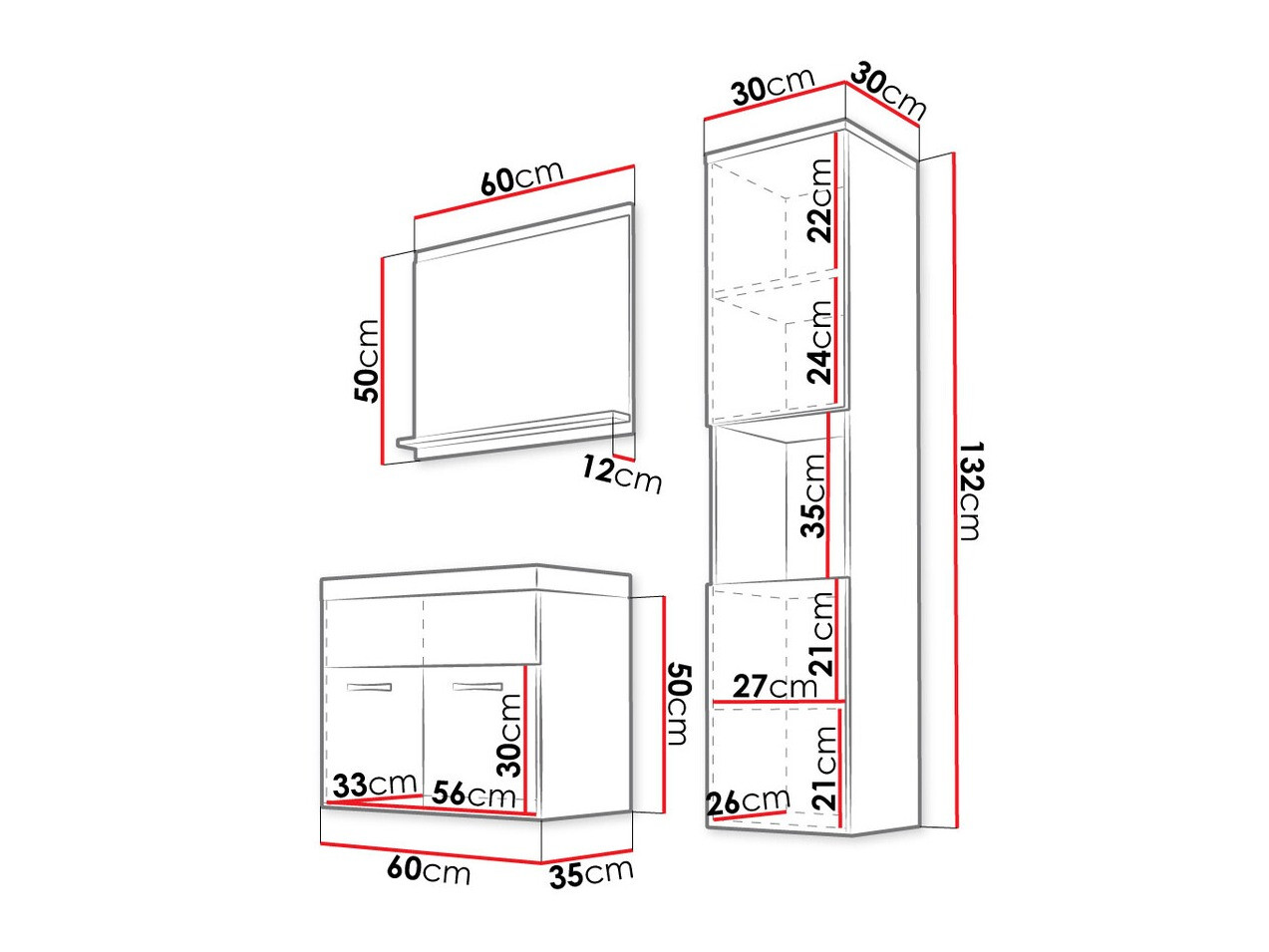 Набор для ванной комнаты Sarasota 122 (Матера серый + Глянцевый белый)
