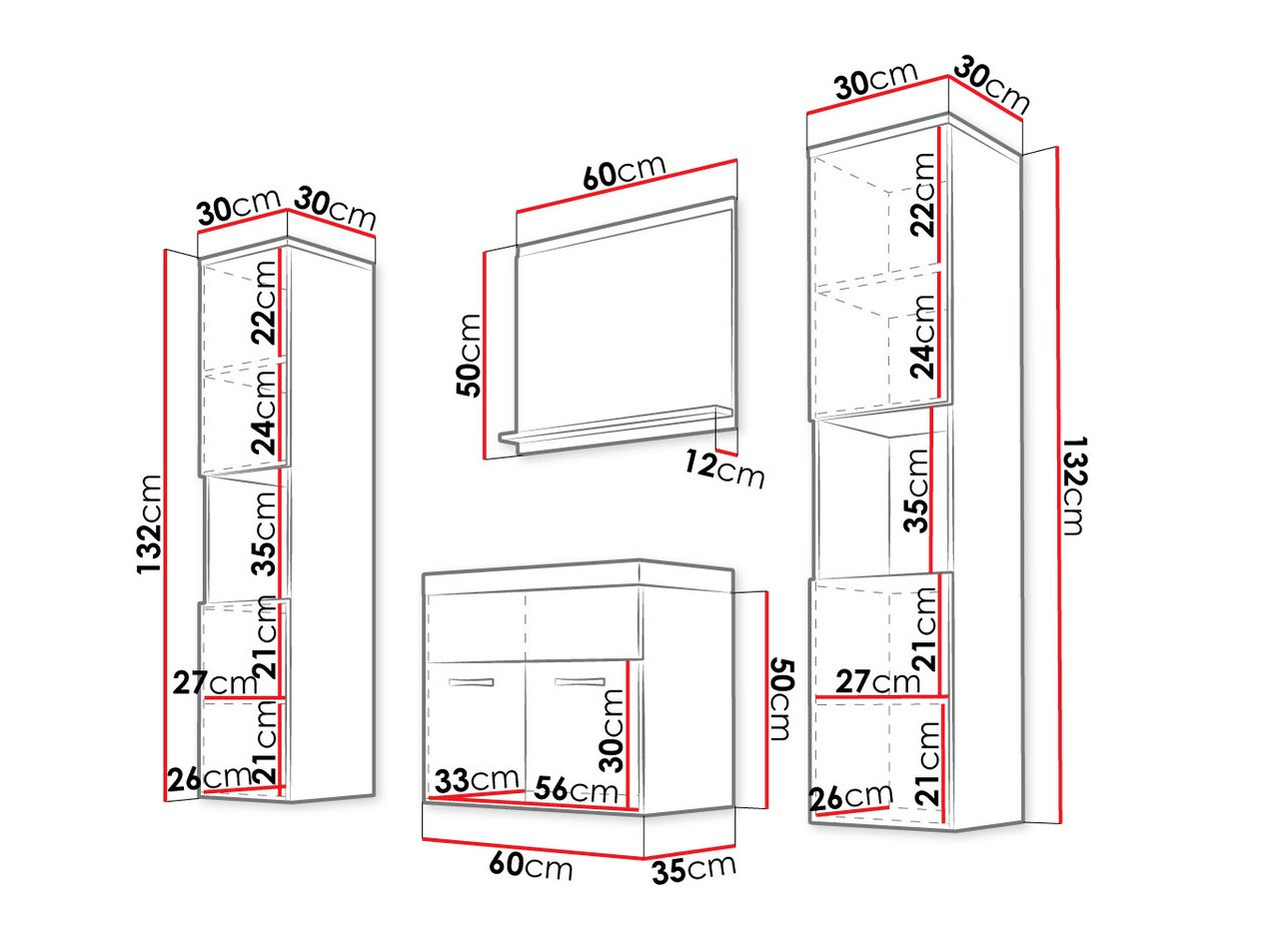 Набор для ванной комнаты Sarasota 123 (Белый + Глянцевый серый)