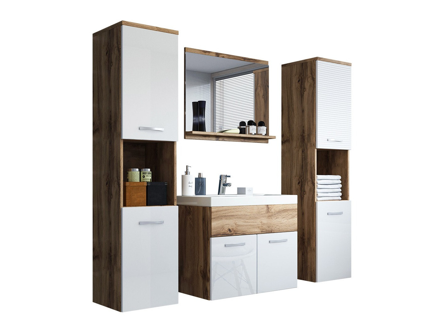 Набор для ванной комнаты Sarasota 123 (Дуб вотан + Глянцевый белый)