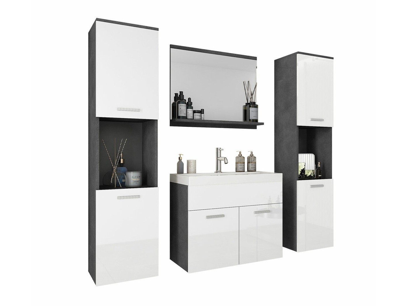 Набор для ванной комнаты Sarasota 123 (Матера серый + Глянцевый белый)