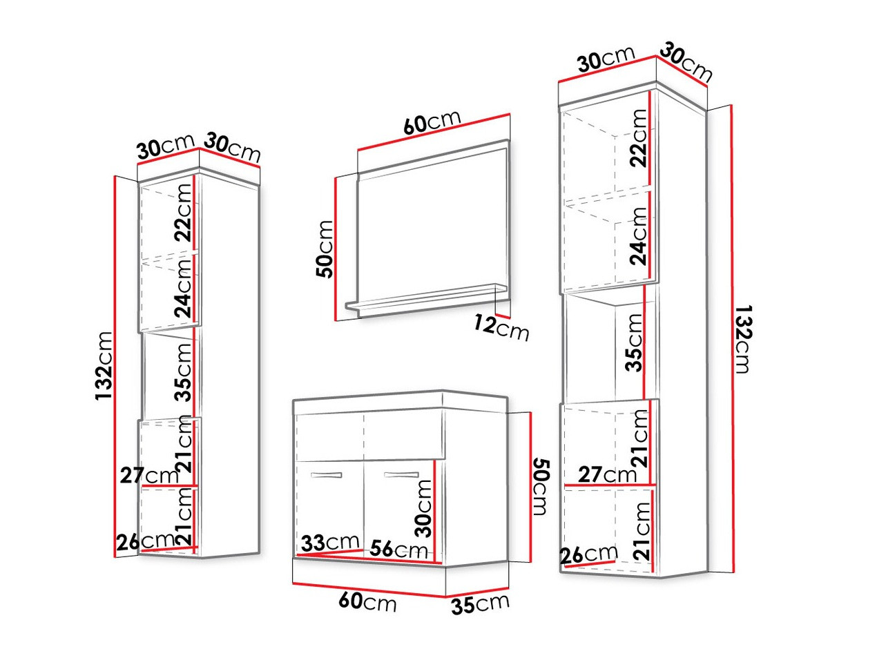 Набор для ванной комнаты Sarasota 123 (Матера серый + Глянцевый белый)