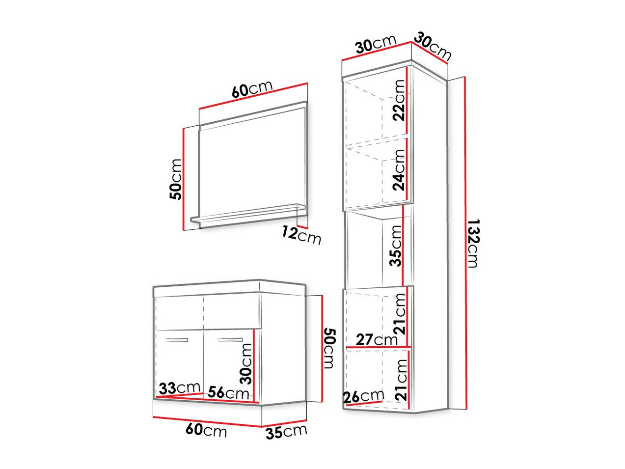 Vannas komplekts Sarasota 122 (Balts + Glancēts balts)