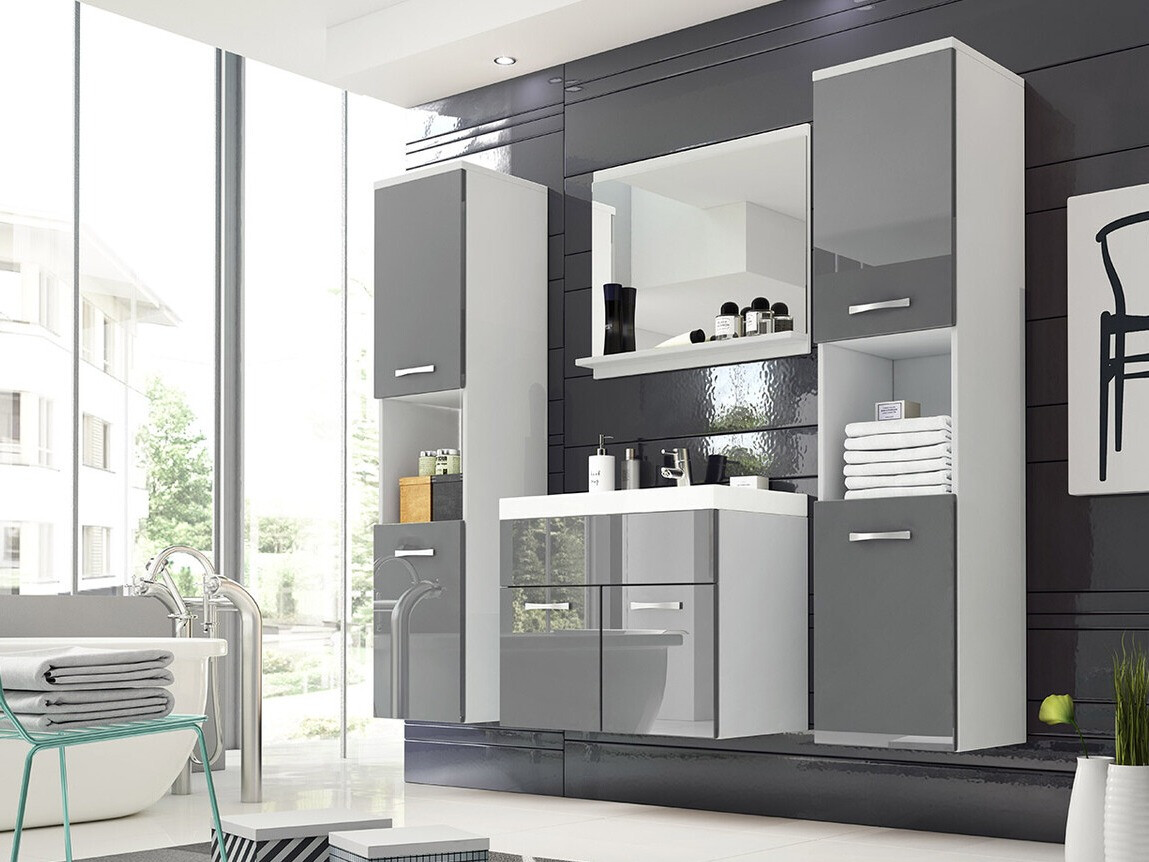 Vannas komplekts Sarasota 123 (Balts + Glancēts pelēks)