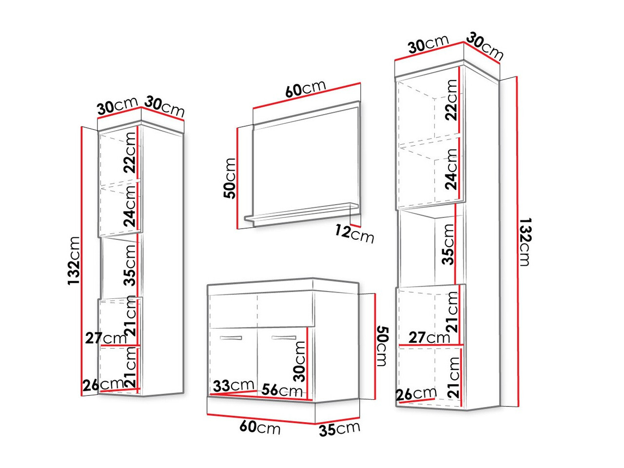 Vannas komplekts Sarasota 123 (Votan ozols + Glancēts balts)