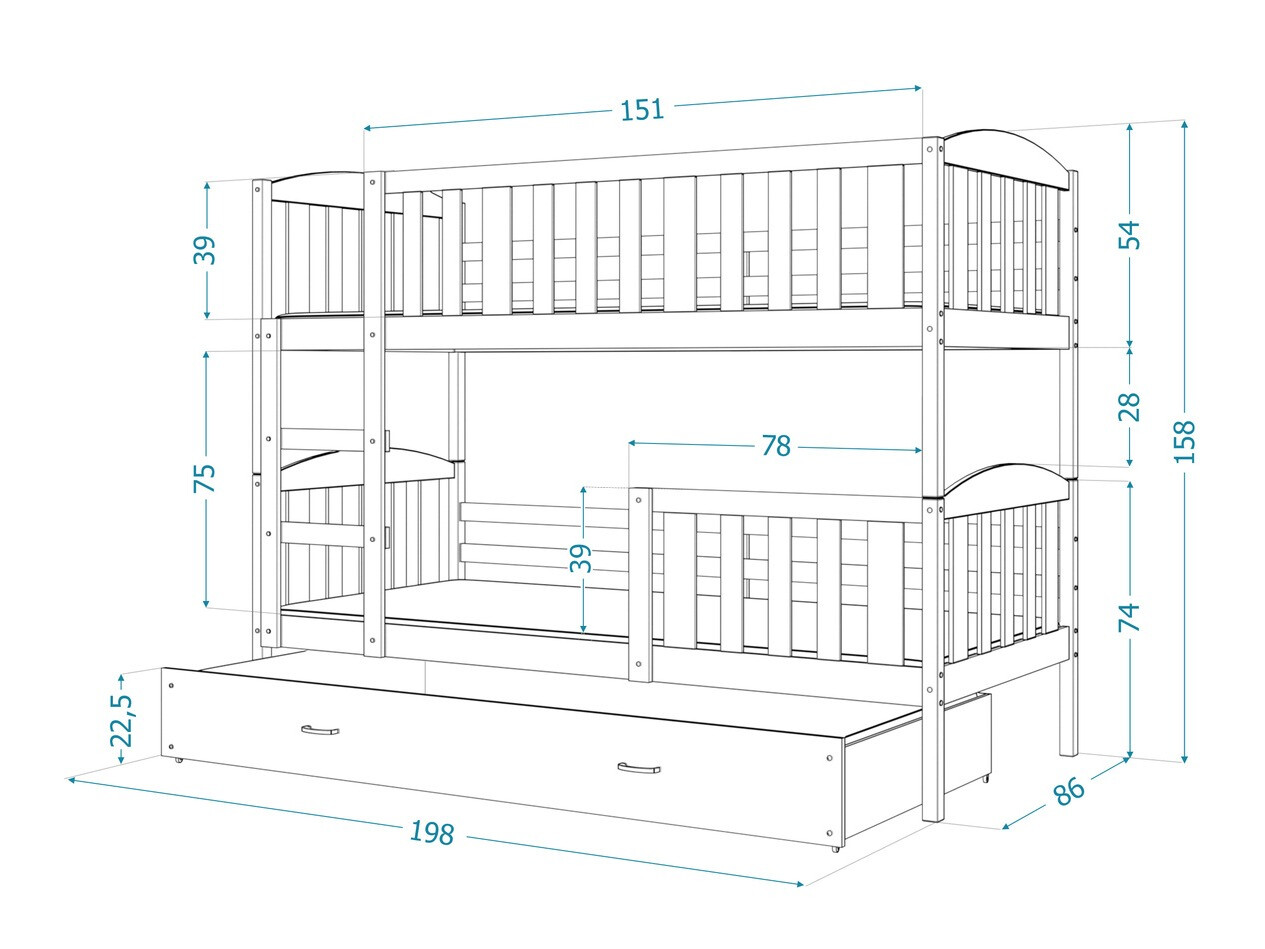 Divstāvu gulta Aurora 105 (Pelēks)