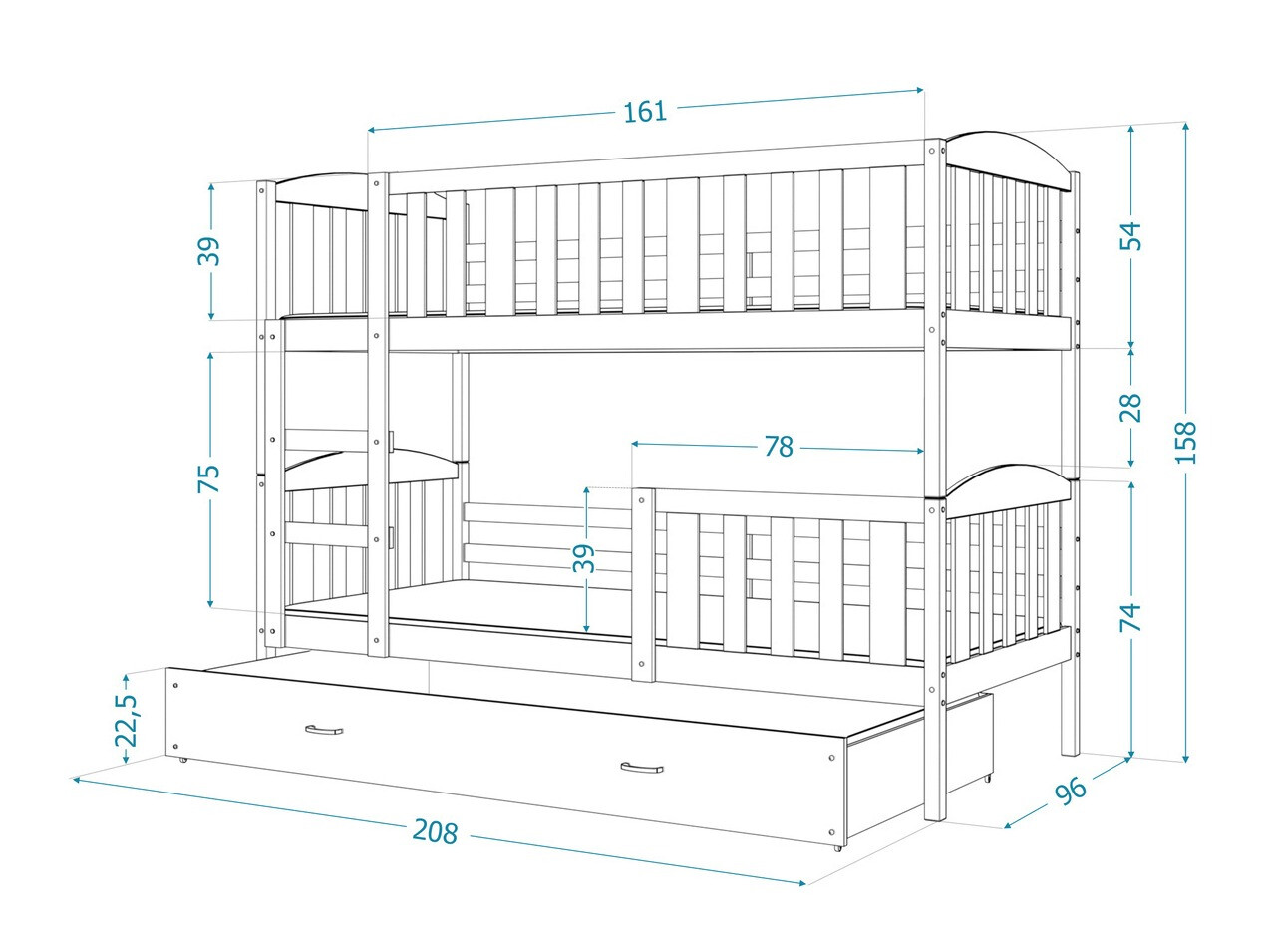 Двухъярусная кровать Aurora 107 (Серый)