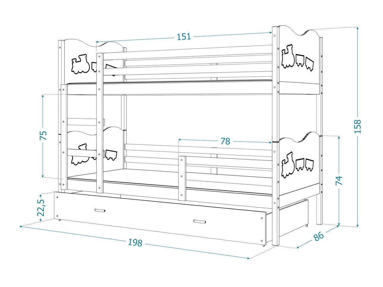 Divstāvu gulta Aurora 111 (Pelēks)