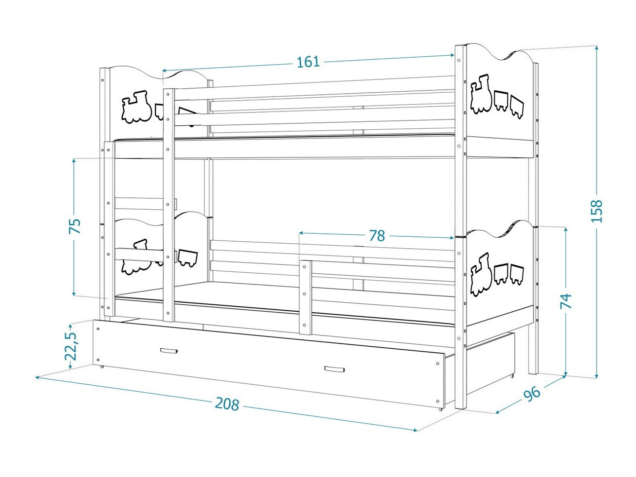 Divstāvu gulta Aurora 112 (Pelēks)