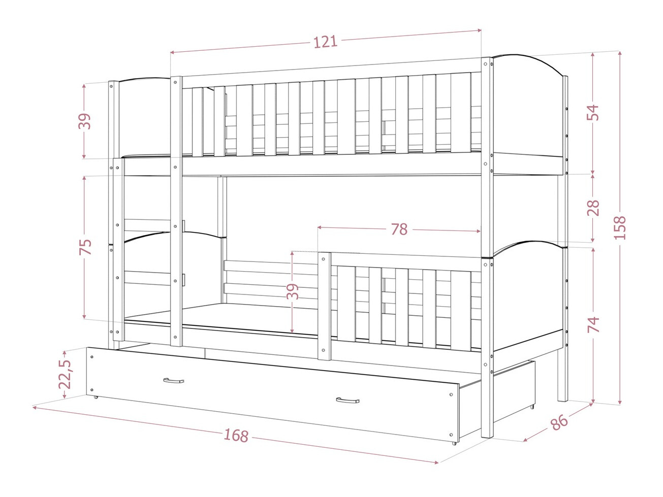 Divstāvu gulta Aurora 113 (Balts)