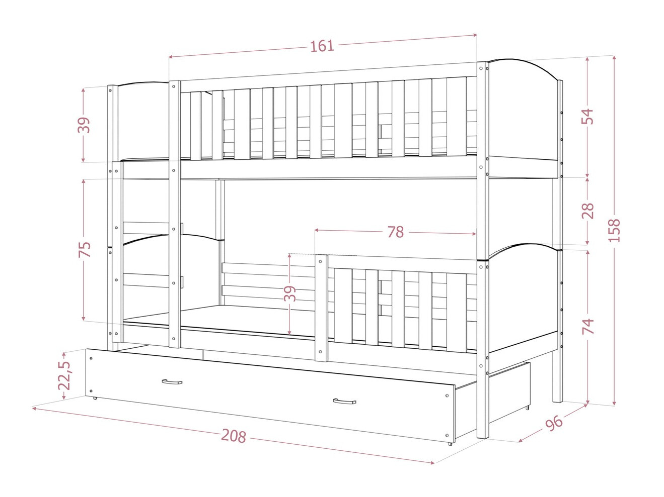Divstāvu gulta Aurora 113 (Balts)