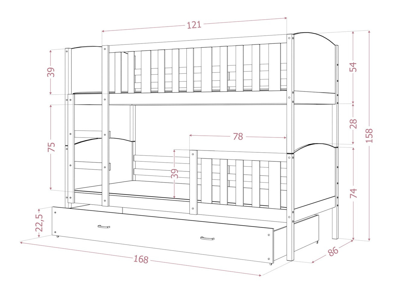 Divstāvu gulta Aurora 113 (Balts)