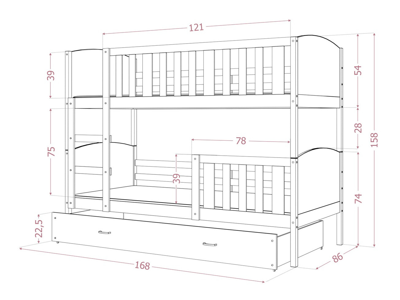 Divstāvu gulta Aurora 113 (Pelēks)