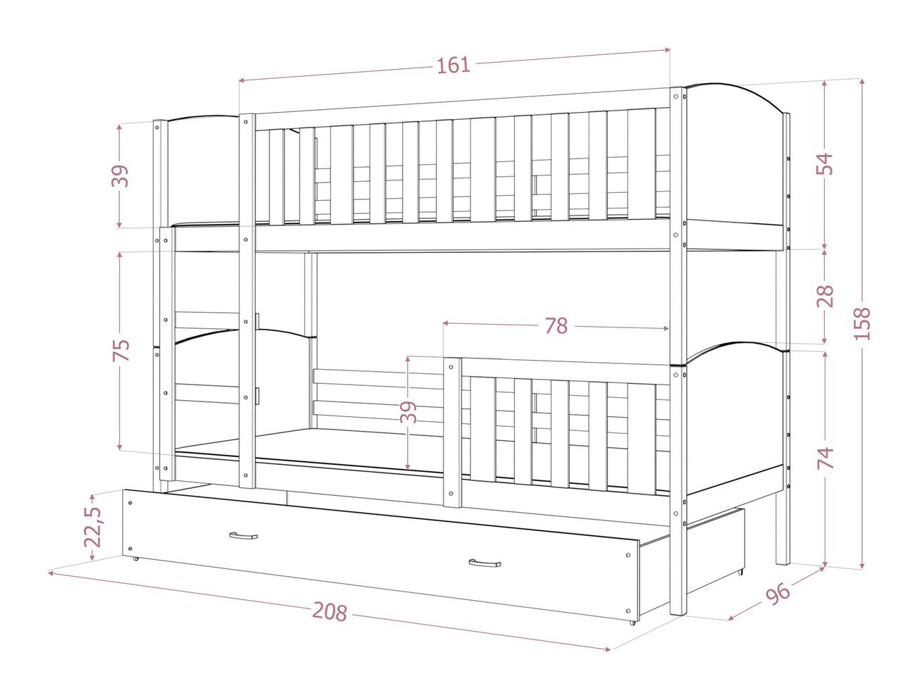 Divstāvu gulta Aurora 113 (Pelēks)