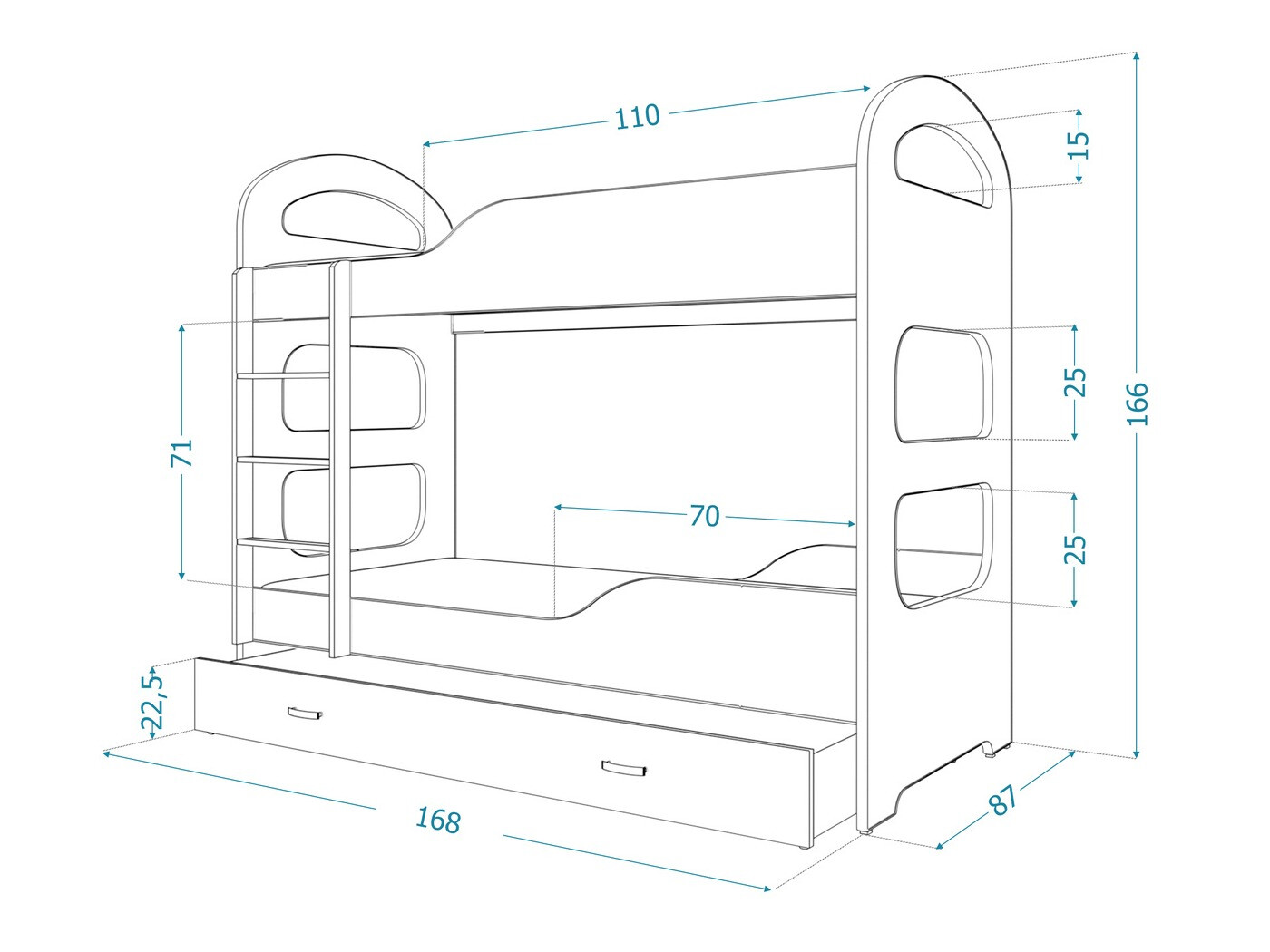 Divstāvu gulta Aurora 114 (Balts)
